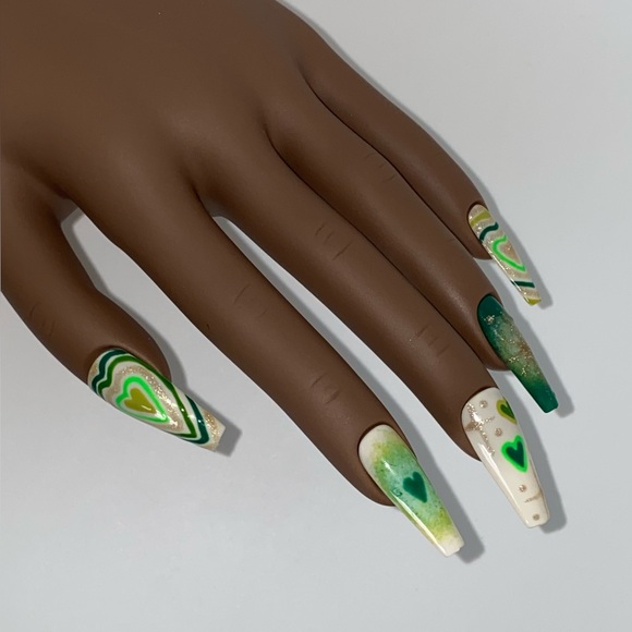 Handmade press on nails. Long coffin shape. StPatrick’s day. 20 nails. 10 sizes - Picture 12 of 16